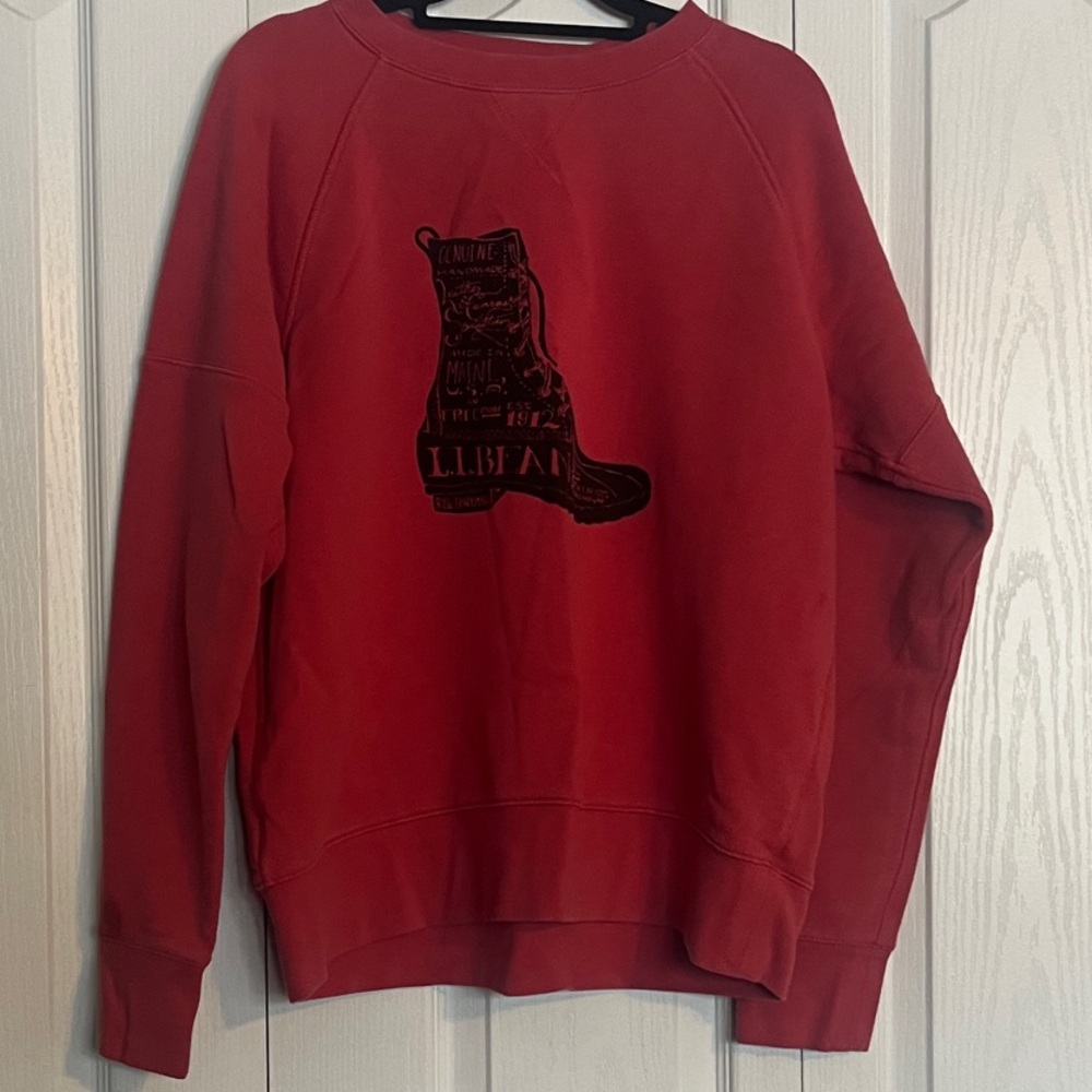 L.L. Bean Red Crewneck Sweatshirt with Black Boot Graphic
